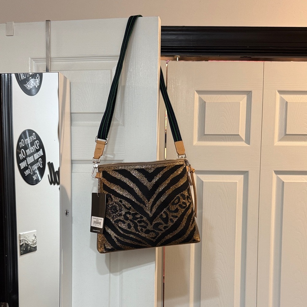 Consuela  Black and Gold Crossbody Bag